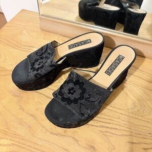 Vintage Casadei Black Suede Mule Wedges 7